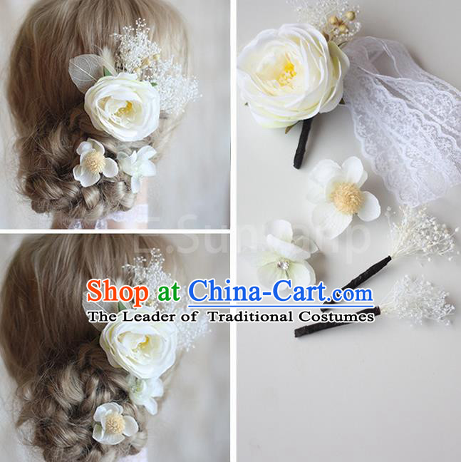 white bridal flower hair clips