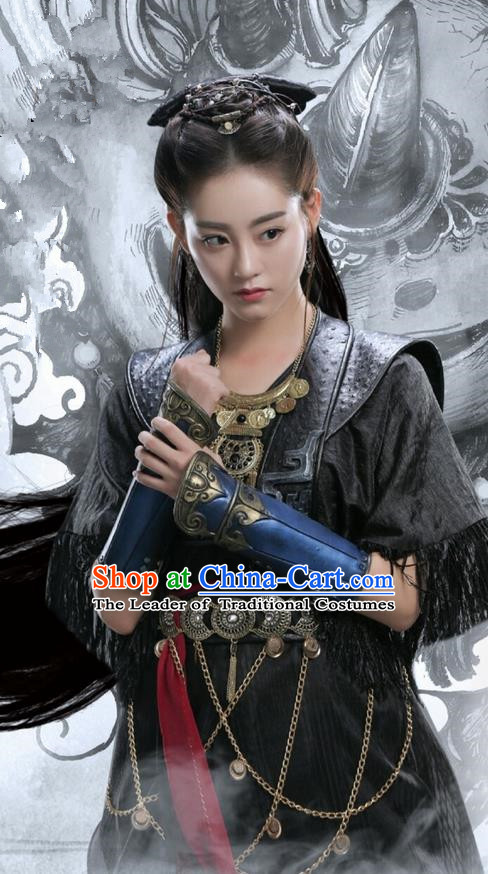 Traditional Ancient Chinese Chivalrous Women Costume and Handmade Headpiece Complete Set, Elegant Hanfu Clothing Chinese Swordswoman Armor Dress Clothing