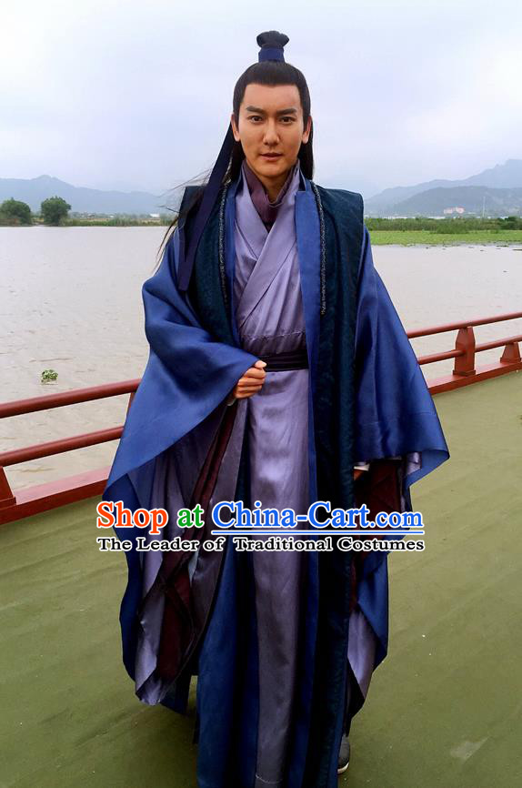 Traditional Ancient Chinese Nobility Childe Costume and Handmade Headpiece Complete Set, Elegant Hanfu Clothing Chinese Imperial Prince Robe Clothing