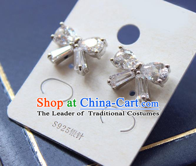 Top Grade Handmade China Wedding Bride Accessories Bowknot Earrings, Traditional Princess Wedding Crystal Earbob Jewelry for Women