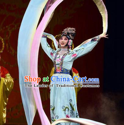 Traditional Chinese Beijing Opera Shaoxing Opera Young Female Water Sleeve Clothing, China Peking Opera Diva Role Hua Tan Costume Embroidered Opera Costumes