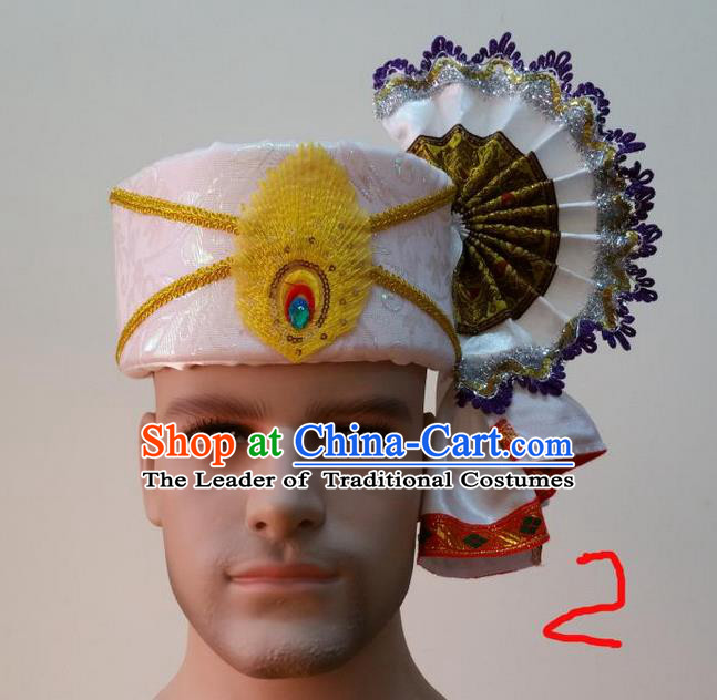 Traditional Traditional Thailand Accessories White Hat, Southeast Asia Thai Dai Nationality Headwear for Men