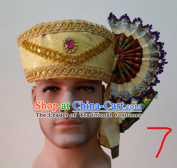 Traditional Traditional Thailand Accessories Pink Crystal Hat, Southeast Asia Thai Dai Nationality Headwear for Men