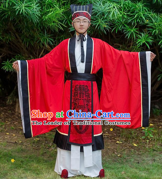 Traditional Chinese Han Dynasty Minister Costume, Elegant Hanfu Clothing Wedding Bridegroom Robes Chinese Ancient Gwanbok for Men