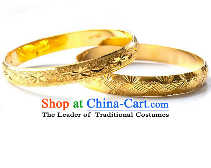 Traditional Chinese Wedding Gold Coating Bracelet, Ancient Chinese Bride Bangle for Women