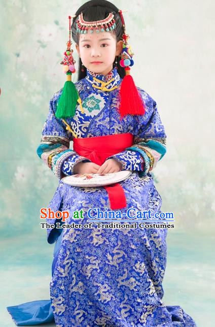 Traditional Ancient Chinese National Minority Princess Costume, Mongol Nationality Children Elegant Hanfu Clothing Mongolian Robe for Kids