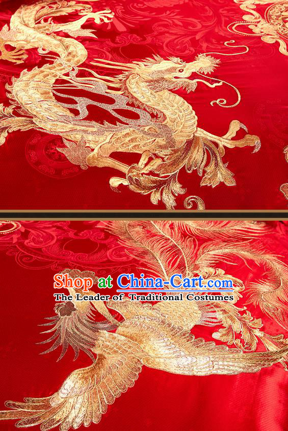 Traditional Chinese Style Wedding Bedding Article Embroidery Dragon and Phoenix Sheet and Duvet Cover Red Textile Bedding Suit