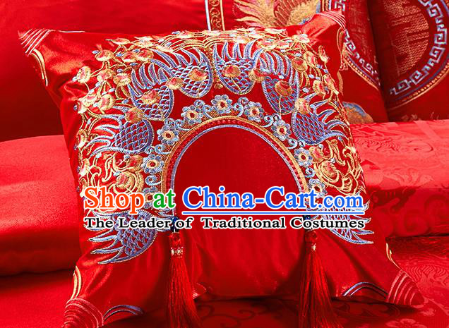 Traditional Chinese Style Wedding Bedding Article Embroidery Dragon and Phoenix Sheet and Duvet Cover Red Textile Bedding Suit