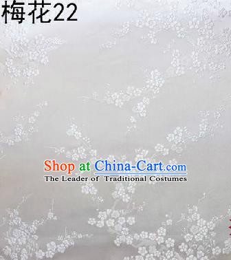 Asian Chinese Traditional Embroidery White Plum Blossom White Silk Fabric, Top Grade Brocade Embroidered Tang Suit Hanfu Dress Fabric Cheongsam Cloth Material