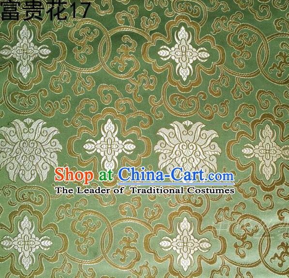 Asian Chinese Traditional White Riches and Honour Flowers Embroidered Green Silk Fabric, Top Grade Arhat Bed Brocade Satin Tang Suit Hanfu Dress Fabric Cheongsam Cloth Material