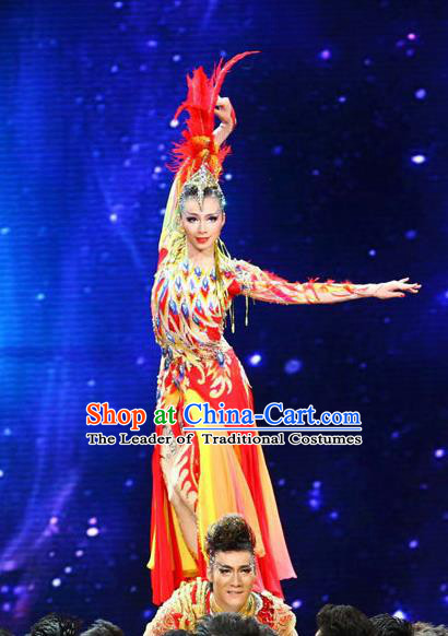 Traditional Chinese Dai Nationality Peacock Dance Costume, Folk Dance Ethnic Costume, Chinese Minority Nationality Dancing Costume for Women