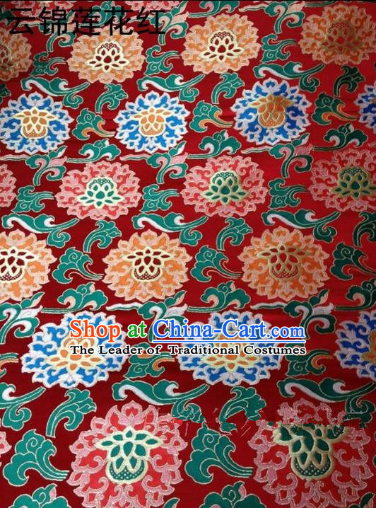 Asian Chinese Traditional Embroidered Flowers Red Brocade Silk Fabric, Top Grade Arhat Bed Satin Tang Suit Hanfu Dress Fabric Cheongsam Cloth Material