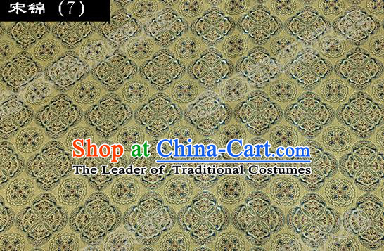 Asian Chinese Traditional Embroidered Flowers Yellow Song Brocade Silk Fabric, Top Grade Satin Tang Suit Hanfu Dress Fabric Cheongsam Cloth Material