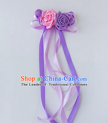 Top Grade Wedding Accessories Decoration, China Style Wedding Limousine Satin Bowknot Lilac Flowers Bride Long Ribbon Garlands