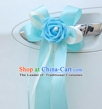Top Grade Wedding Accessories Decoration, China Style Wedding Limousine Bowknot Light Blue Flowers Bride Ribbon Garlands