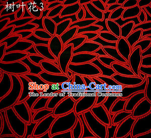 Asian Chinese Traditional Handmade Embroidery Leaf Pattern Satin Wedding Silk Fabric, Top Grade Nanjing Brocade Tang Suit Hanfu Fabric Cheongsam Black Cloth Material