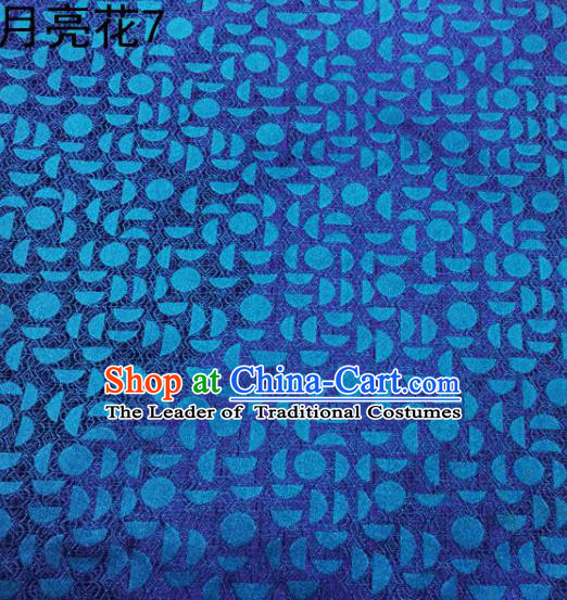 Asian Chinese Traditional Handmade Embroidery Moon Flowers Satin Silk Fabric, Top Grade Nanjing Brocade Tang Suit Hanfu Fabric Cheongsam Blue Cloth Material