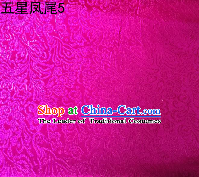Asian Chinese Traditional Handmade Embroidery Five-star Ombre Flowers Satin Rosy Silk Fabric, Top Grade Nanjing Brocade Tang Suit Hanfu Fabric Cheongsam Cloth Material