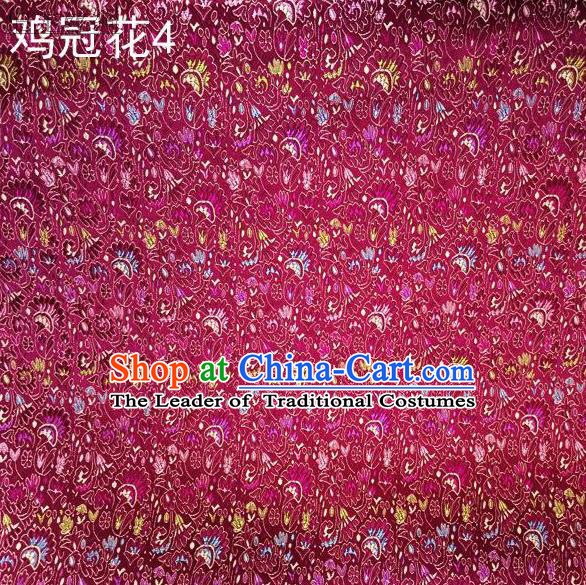 Asian Chinese Traditional Handmade Embroidery Cockscomb Flowers Satin Thangka Purple Silk Fabric, Top Grade Nanjing Brocade Tang Suit Hanfu Fabric Cheongsam Cloth Material