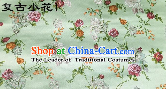 Traditional Asian Chinese Handmade Embroidery Little Rose Flowers Satin Green Silk Fabric, Top Grade Nanjing Brocade Tang Suit Hanfu Clothing Fabric Cheongsam Cloth Material