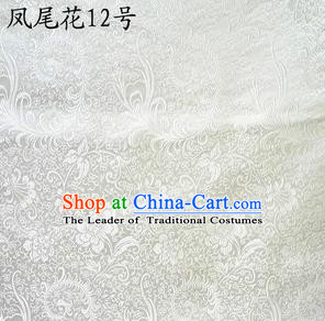 Traditional Asian Chinese Handmade Embroidery Ombre Peony Flowers Satin White Silk Fabric, Top Grade Nanjing Brocade Tang Suit Hanfu Clothing Fabric Cheongsam Cloth Material