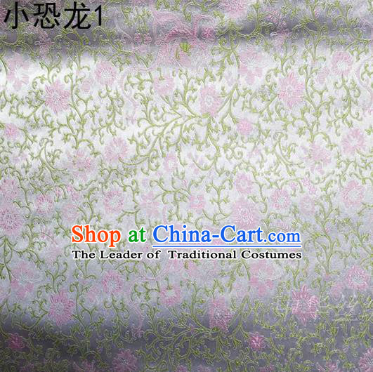Traditional Asian Chinese Handmade Embroidery Dragon Flowers Satin Sliver Silk Fabric, Top Grade Nanjing Brocade Ancient Costume Tang Suit Hanfu Clothing Fabric Cheongsam Cloth Material