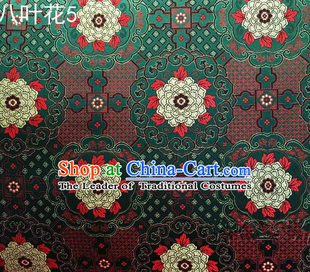Traditional Asian Chinese Handmade Embroidery Flowers Mongolian Robe Satin Green Silk Fabric, Top Grade Nanjing Brocade Ancient Costume Tang Suit Hanfu Clothing Fabric Cheongsam Cloth Material