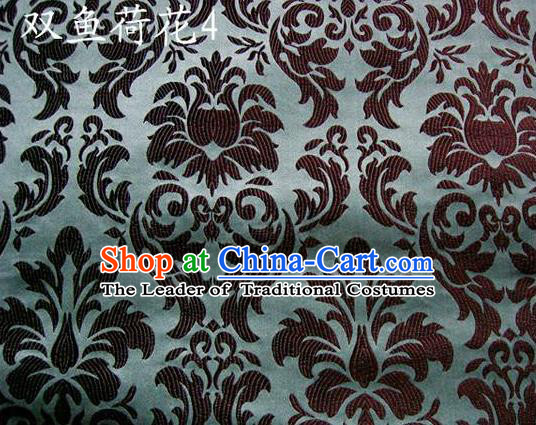 Traditional Asian Chinese Handmade Embroidery Lotus Flowers Fishes Satin Grey Silk Fabric, Top Grade Nanjing Brocade Tang Suit Hanfu Wedding Tibetan Clothing Fabric Cheongsam Cloth Material