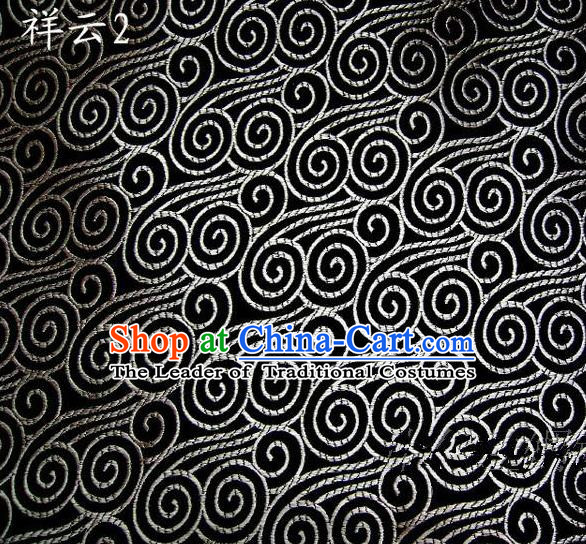 Traditional Asian Chinese Handmade Embroidery Auspicious Clouds Satin Black Silk Fabric, Top Grade Nanjing Brocade Tang Suit Hanfu Clothing Fabric Cheongsam Cloth Material
