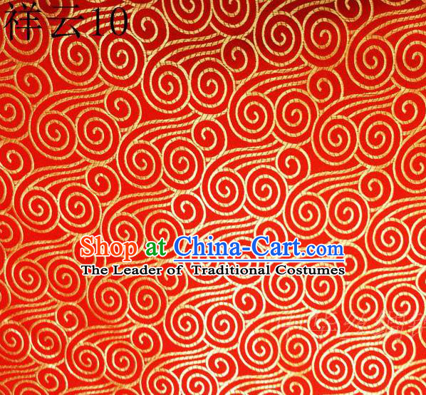 Traditional Asian Chinese Handmade Embroidery Auspicious Clouds Satin Red Silk Fabric, Top Grade Nanjing Brocade Tang Suit Hanfu Clothing Fabric Cheongsam Cloth Material