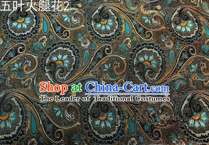 Traditional Asian Chinese Handmade Printing Flowers Satin Tang Suit Black Silk Fabric, Top Grade Nanjing Brocade Ancient Costume Hanfu Clothing Fabric Cheongsam Cloth Material