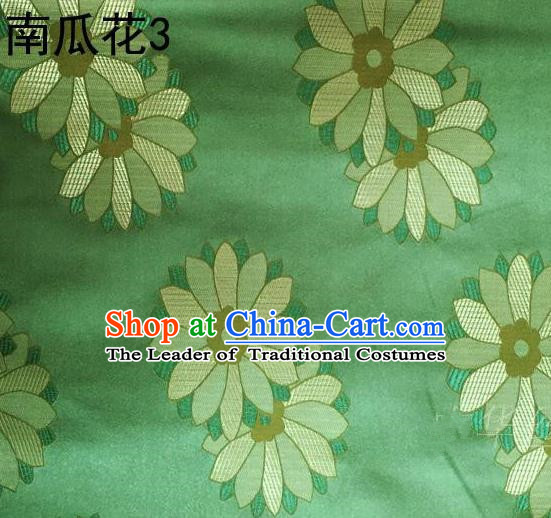 Traditional Asian Chinese Handmade Printing Cushaw Flower Satin Tang Suit Green Silk Fabric, Top Grade Nanjing Brocade Ancient Costume Hanfu Clothing Fabric Cheongsam Cloth Material