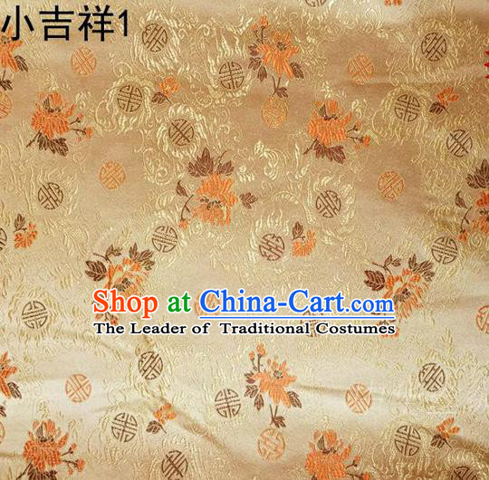 Traditional Asian Chinese Handmade Printing Auspicious Pattern Satin Tang Suit Golden Silk Fabric, Top Grade Nanjing Brocade Ancient Costume Hanfu Clothing Fabric Cheongsam Cloth Material