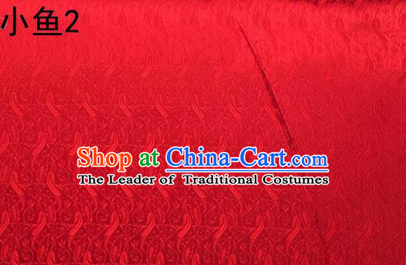 Traditional Asian Chinese Handmade Jacquard Weave Fish Pattern Satin Tang Suit Red Silk Fabric, Top Grade Nanjing Brocade Ancient Costume Hanfu Clothing Fabric Cheongsam Cloth Material