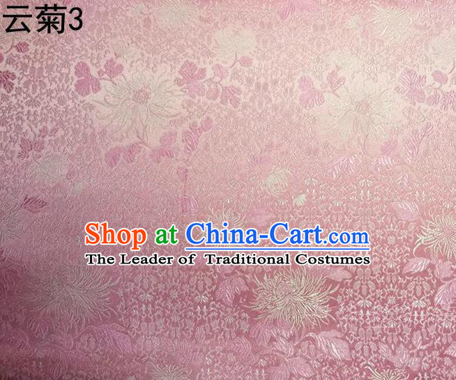 Traditional Asian Chinese Handmade Jacquard Weave Embroidery Chrysanthemum Satin Tang Suit Pink Silk Fabric, Top Grade Nanjing Brocade Ancient Costume Hanfu Clothing Fabric Cheongsam Cloth Material