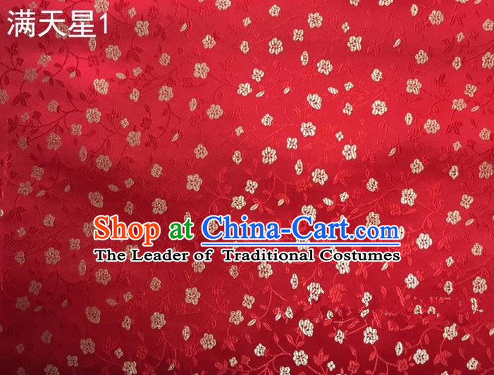 Traditional Asian Chinese Handmade Embroidery Plum Blossom Satin Tang Suit Red Silk Fabric, Top Grade Nanjing Brocade Ancient Costume Hanfu Clothing Fabric Cheongsam Cloth Material