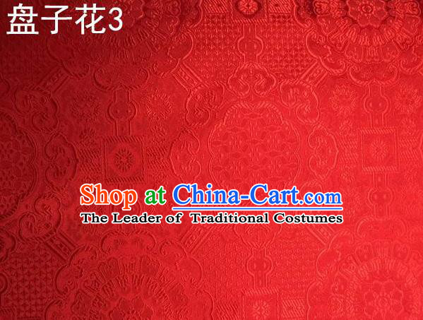 Traditional Asian Chinese Handmade Embroidery Flowers Mongolian Robe Silk Satin Tang Suit Red Fabric, Nanjing Brocade Ancient Costume Hanfu Cheongsam Cloth Material
