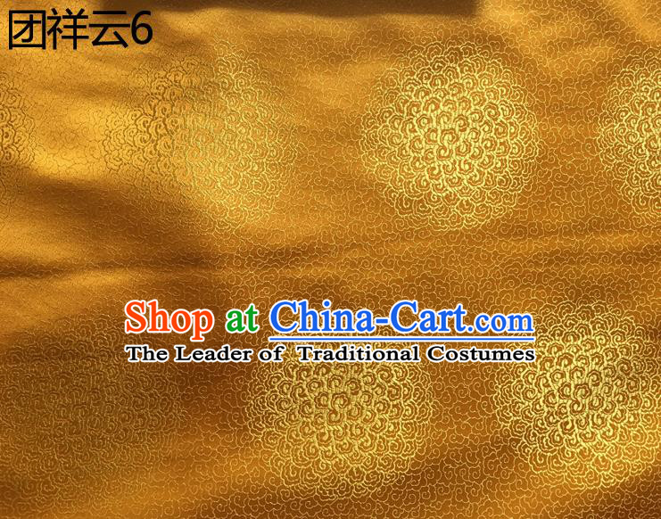 Traditional Asian Chinese Handmade Embroidery Round Auspicious Clouds Silk Satin Tang Suit Golden Mongolian Robe Fabric, Nanjing Brocade Ancient Costume Hanfu Cheongsam Cloth Material