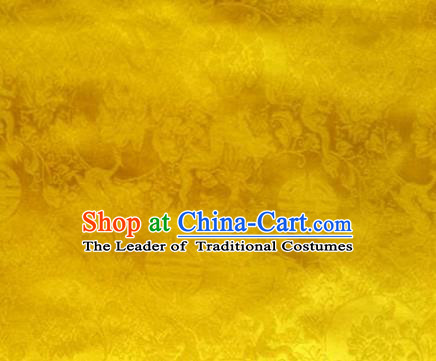 Traditional Asian Chinese Handmade Embroidery Flowers Pattern Silk Satin Tang Suit Mandarin Emperor Robe Golden Fabric, Nanjing Brocade Ancient Costume Hanfu Cheongsam Cloth Material