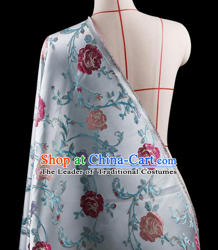 Traditional Asian Chinese Handmade Embroidery Flower Jacquard Weave Coat Blue Silk Satin Fabric Drapery, Top Grade Nanjing Brocade Ancient Costume Cheongsam Cloth Material