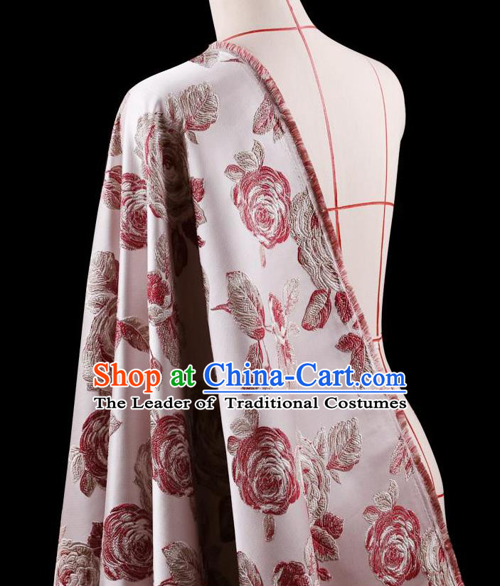 Traditional Asian Chinese Handmade Embroidery Flower Jacquard Weave Coat Pink Silk Satin Fabric Drapery, Top Grade Nanjing Brocade Ancient Costume Cheongsam Cloth Material