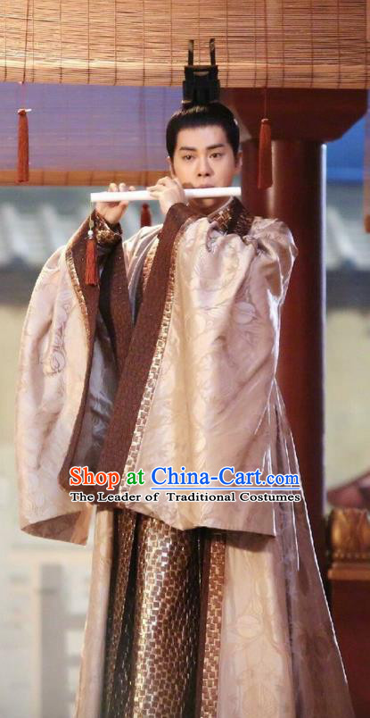 Asian Chinese Traditional Prince Costume and Headpiece Complete Set, Lost Love In Times China Ancient Northern and Southern Dynasties Nobility Childe Robe Clothing for Men