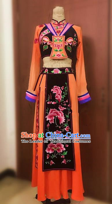 Traditional Chinese Miao Nationality Dance Dress, Hmong Chinese Minority Nationality Embroidery Costume for Women