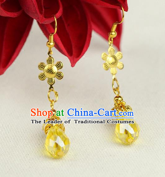 Chinese Ancient Style Hair Jewelry Accessories Wedding Golden Tassel Earrings, Hanfu Xiuhe Suits Bride Handmade Bead Eardrop for Women