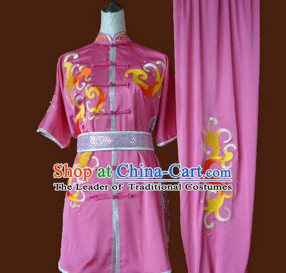 Asian Chinese Top Grade Silk Kung Fu Costume Martial Arts Tai Chi Training Pink Suit, China Embroidery Gongfu Shaolin Wushu Uniform for Women