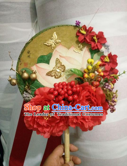 Traditional Chinese Crafts Round Fan China Wedding Fan Imperial Consort Bride Butterfly Flowers Fans for Women