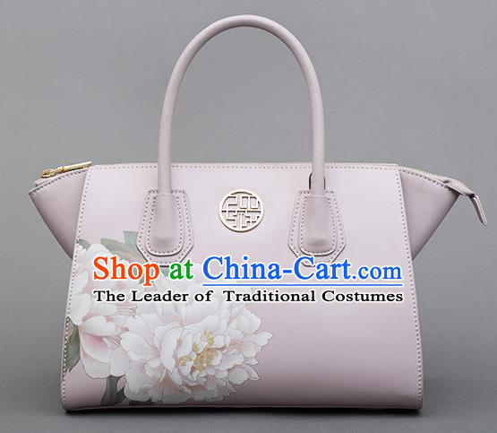 Traditional Handmade Asian Chinese Element Clutch Bags Shoulder Bag National Printing Peony Flowers Handbag for Women