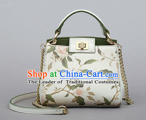 Traditional Handmade Asian Chinese Element Clutch Bags Shoulder Bag Printing Flowers National White Handbag for Women