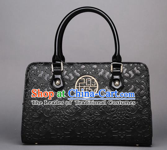Traditional Handmade Asian Chinese Element Knurling Clutch Bags Shoulder Bag National Black Handbag for Women