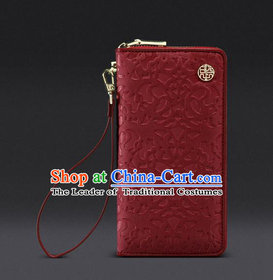 Traditional Handmade Asian Chinese Element Knurling Wallet National Handbag Red Purse for Women